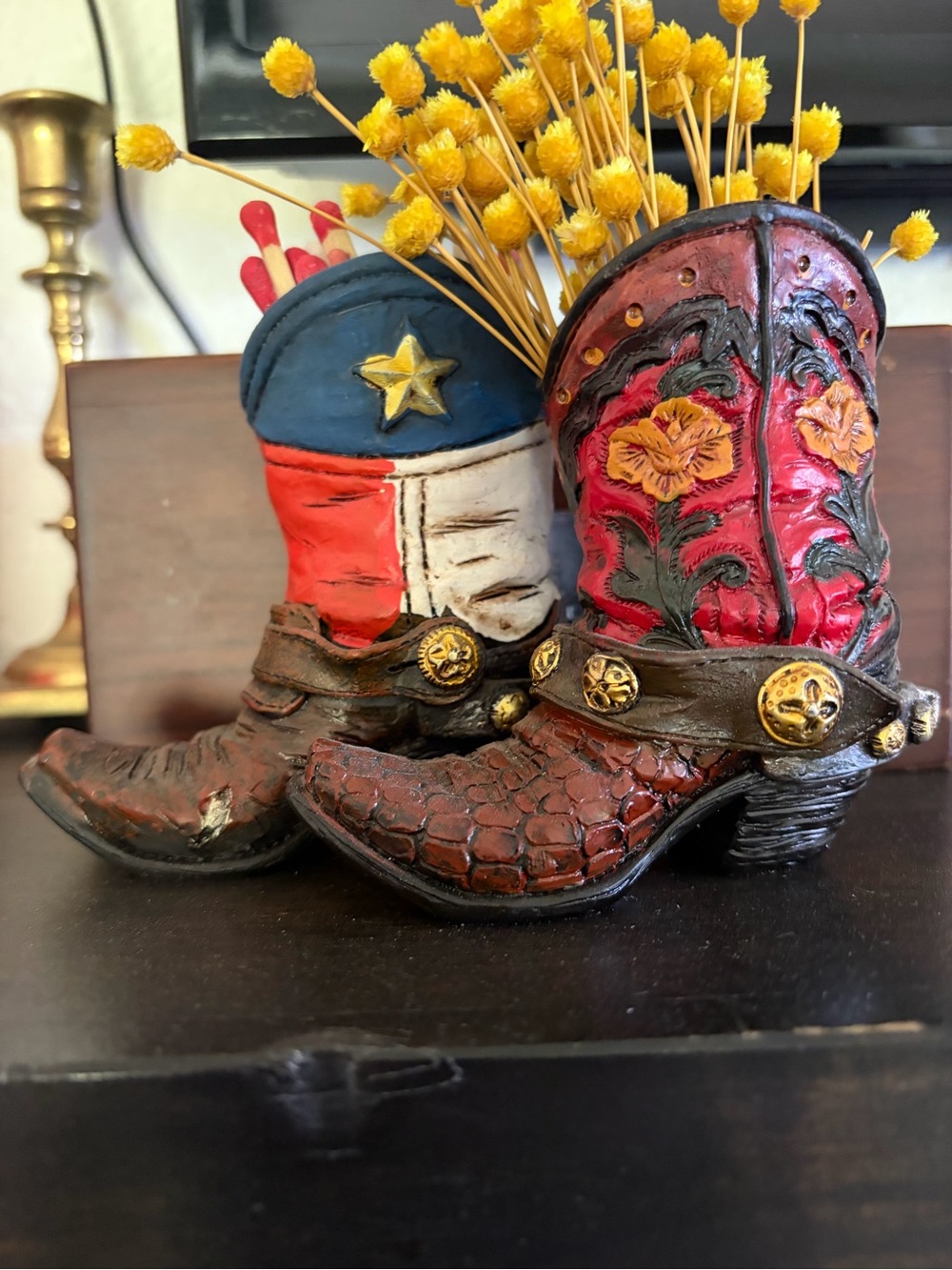 Decorative Cowboy Boot Texas Flowers - Red, Blue, Brown